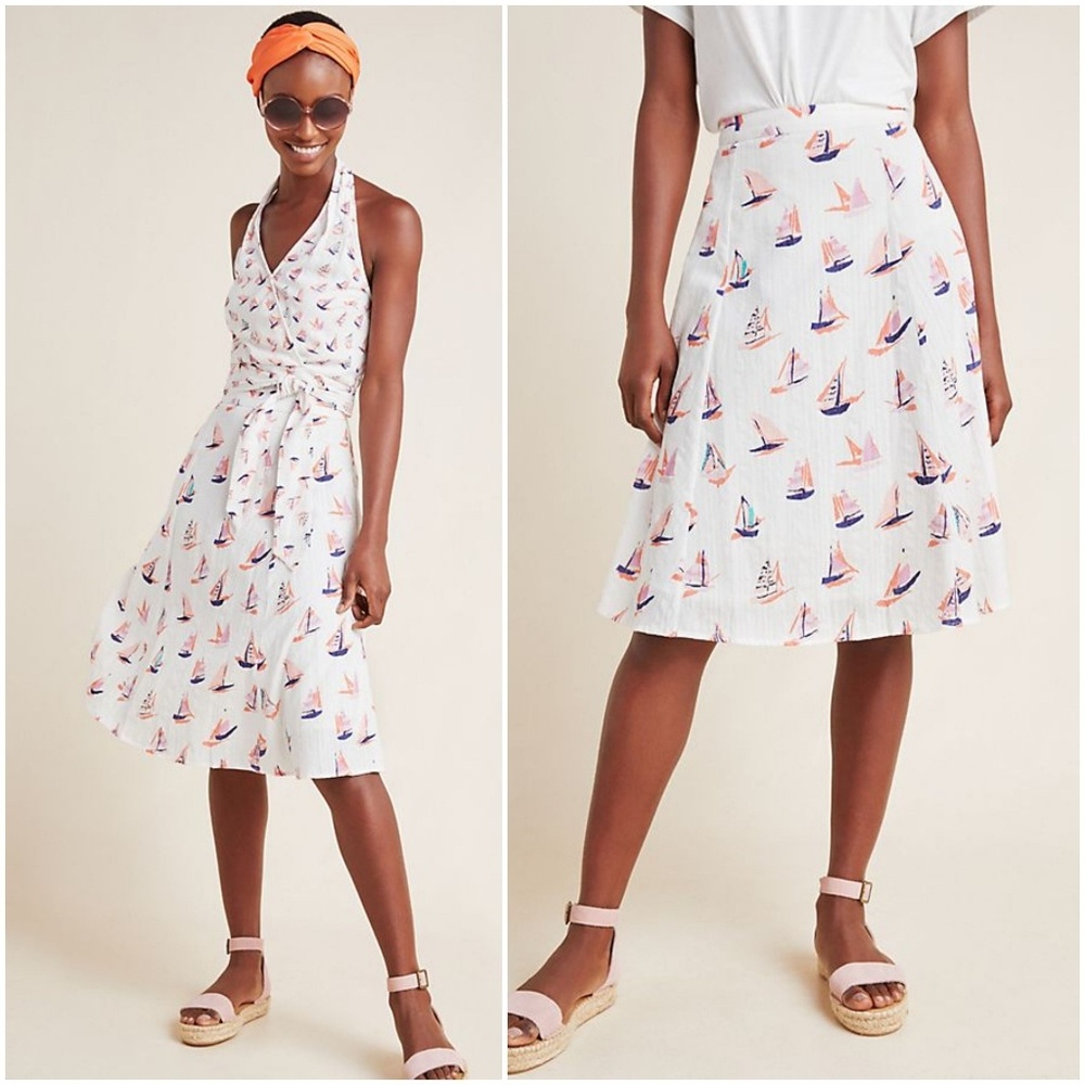 Anthro Sailboat Midi Skirt